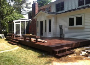 Home with new wood deck installed