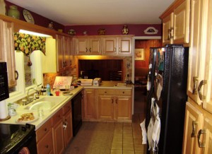 Interior of kitchen in small space before renovation
