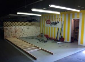 Hildy's Hoagie shop interior during renovation construction