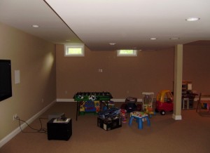 Basement after renovation with new paint and windows