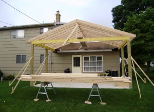 Porch being constructed with wooden frame